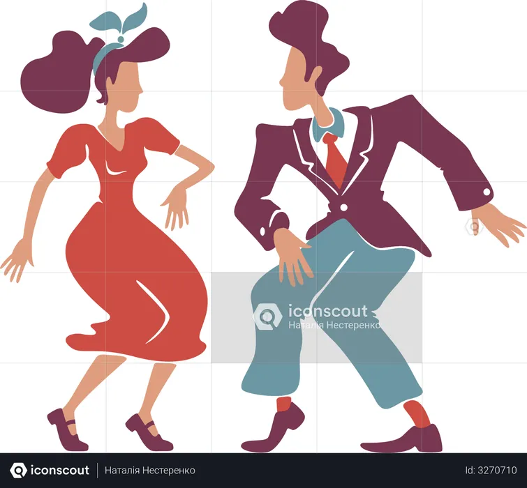Couple dancing rock n roll, jive together  Illustration