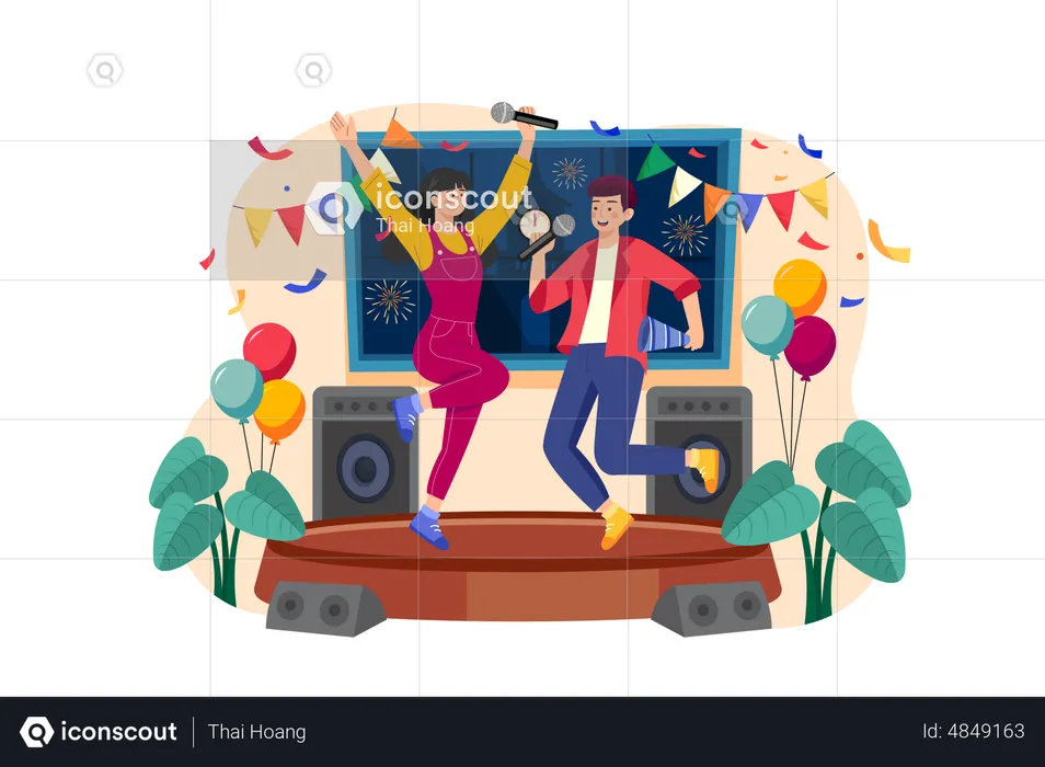 Couple Dancing To Greet A New Year's Eve  Illustration