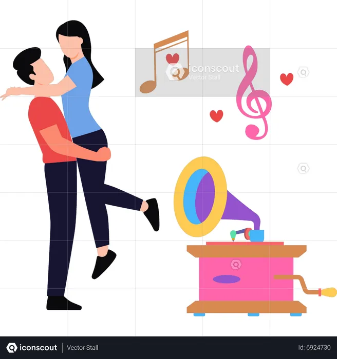 Couple dancing to music  Illustration