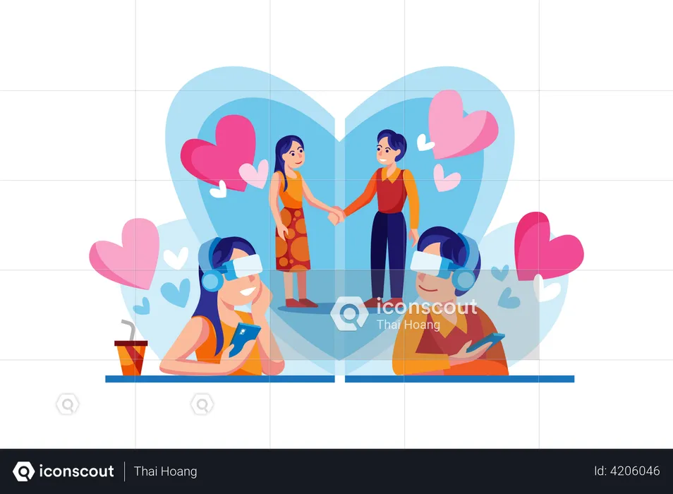 Couple date using VR  Illustration