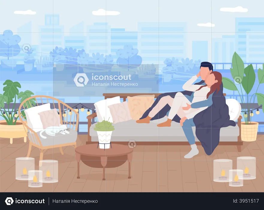 Couple dating on rooftop  Illustration