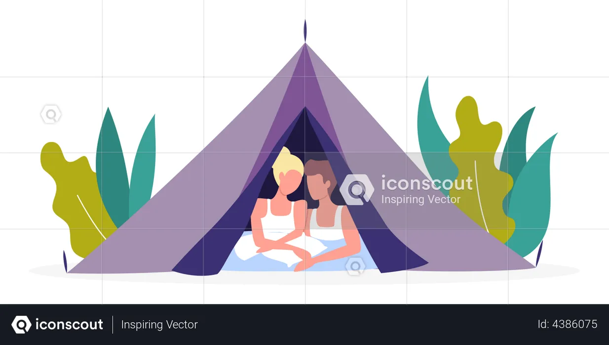 Couple dating under tent  Illustration