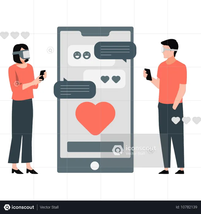 Couple dating with vr technology  Illustration