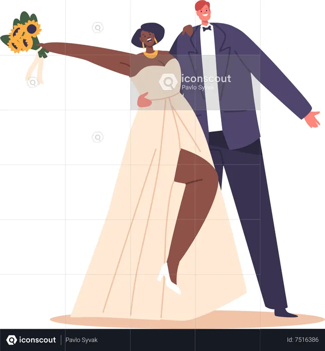 Couples de mariage appréciant la cérémonie de mariage  Illustration