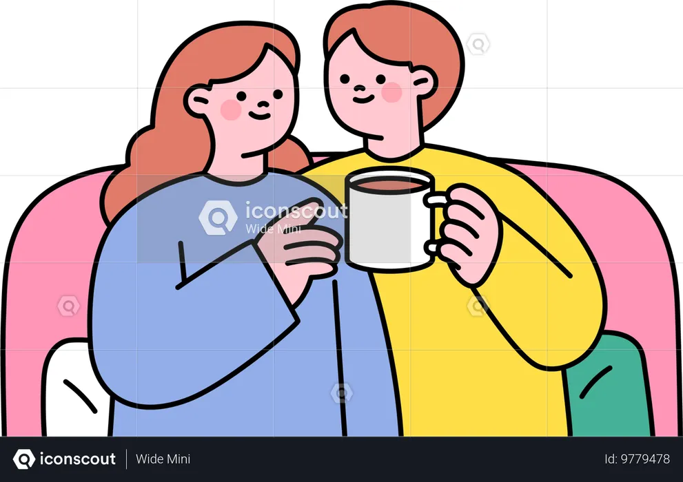 Un couple nouvellement marié boit du café ensemble  Illustration