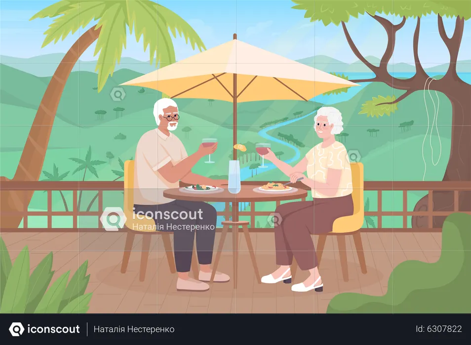 Couple plus âgé dans un complexe tropical  Illustration