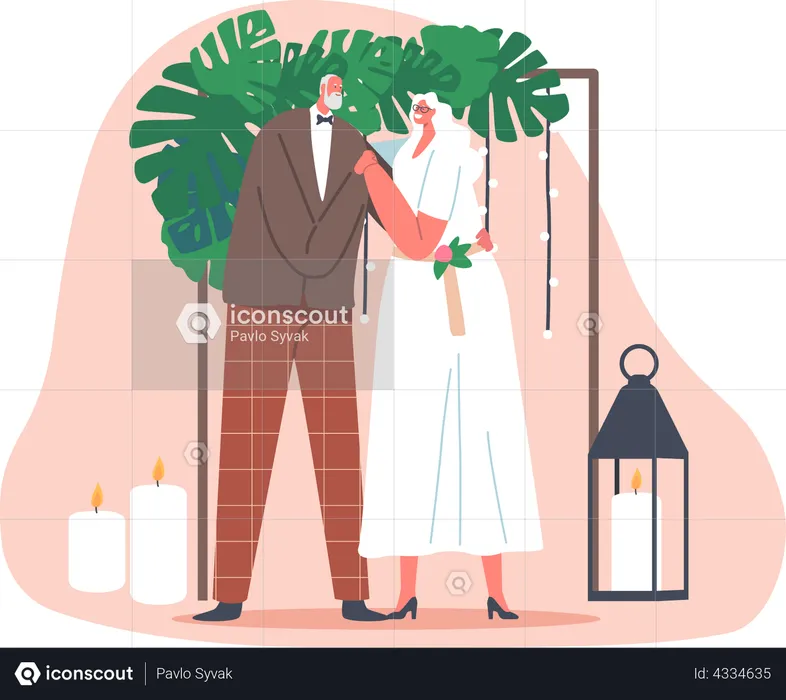 Couple de personnes âgées se mariant  Illustration