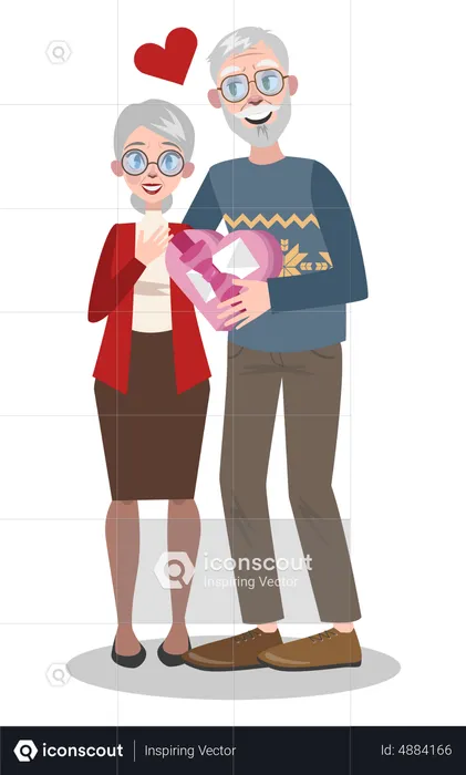 Couple de personnes âgées le jour de la Saint-Valentin  Illustration