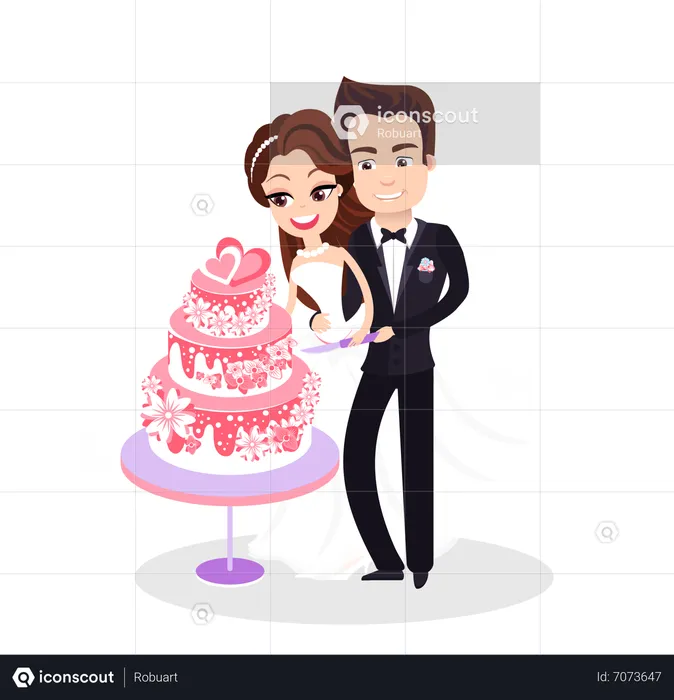 Couple debout avec un gâteau de mariage  Illustration