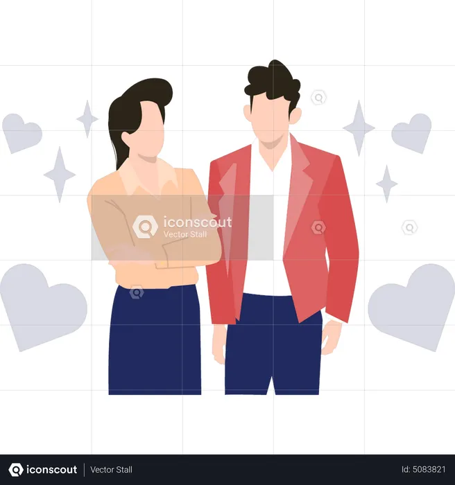 Couple debout dans une pose romantique  Illustration