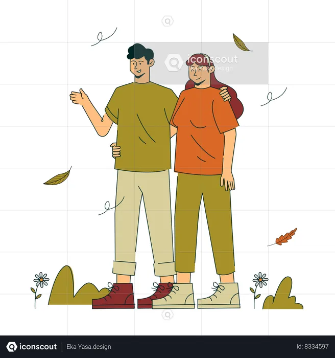 Couple debout ensemble dans l'affection d'automne  Illustration