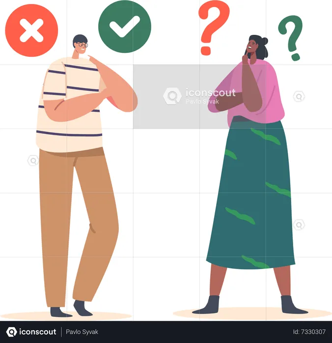 Couple Deliberating Between Yes Or No  Illustration