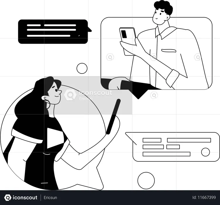 Couple discutant sur les réseaux sociaux  Illustration