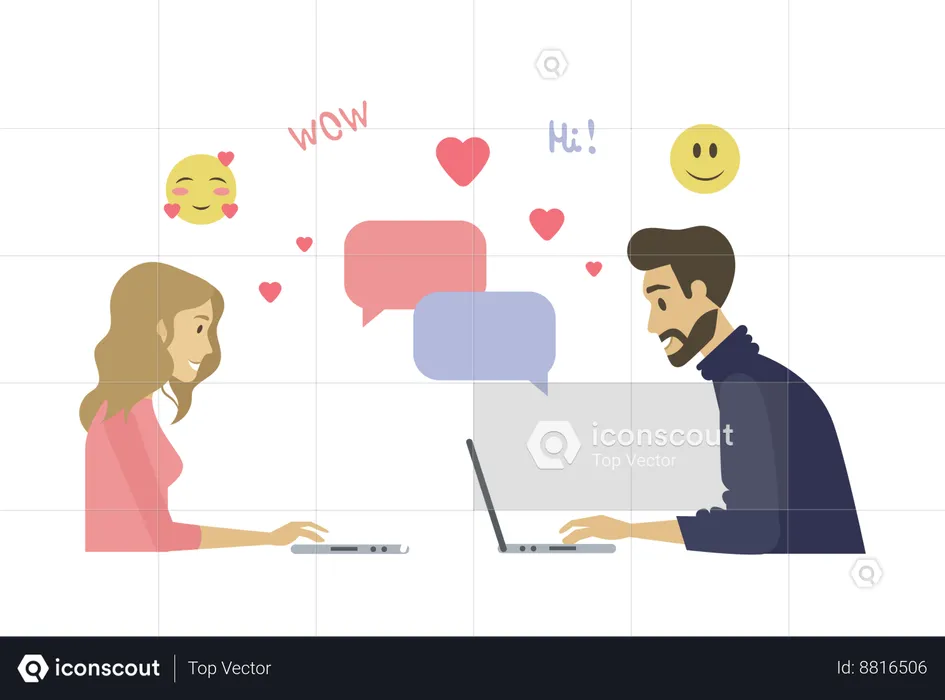 Un couple discute en ligne  Illustration