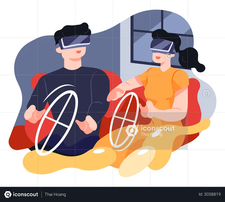 Couple do Virtual Driving  Illustration