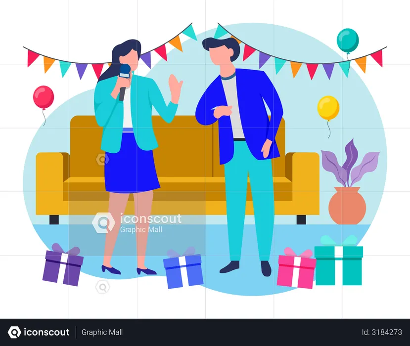 Couple doing anniversary party  Illustration