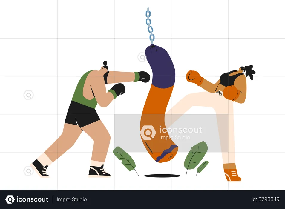 Couple doing boxing practice  Illustration