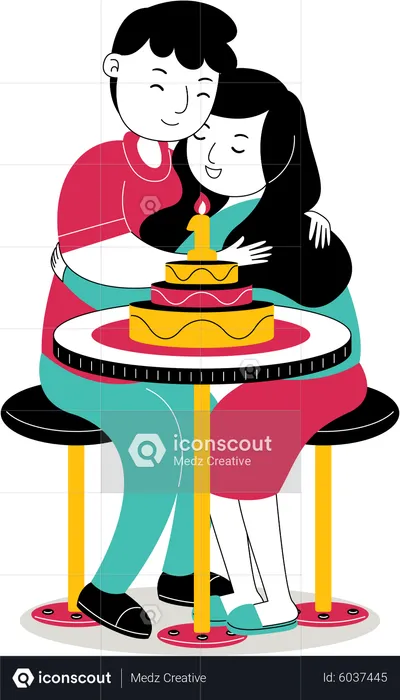 Couple doing cake cutting  Illustration