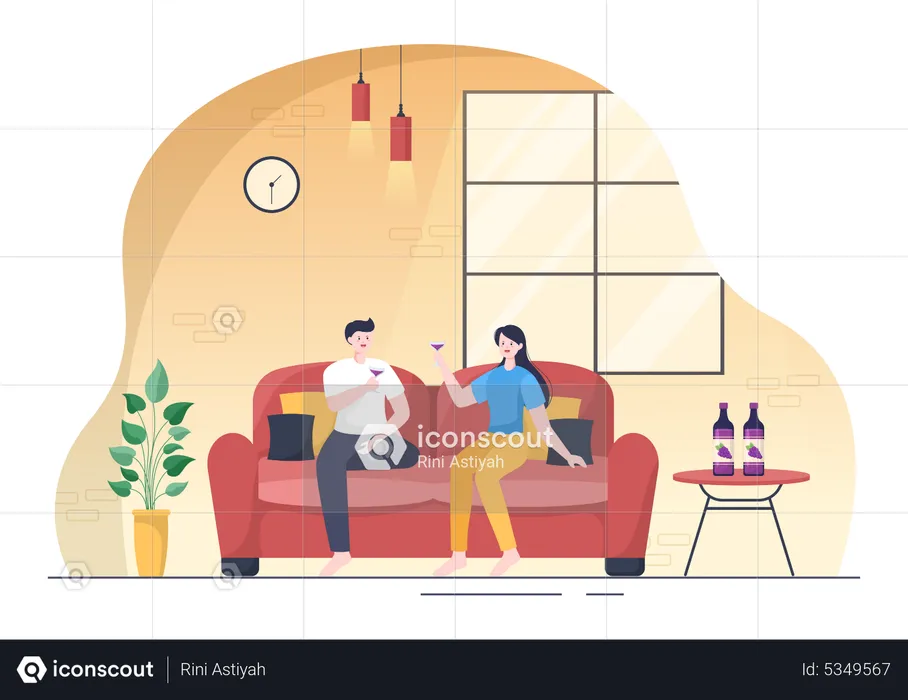 Couple doing Champagne party  Illustration