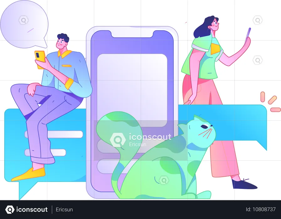 Couple doing chatting on mobile  Illustration