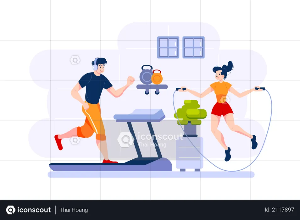 Couple doing exercise in home  Illustration