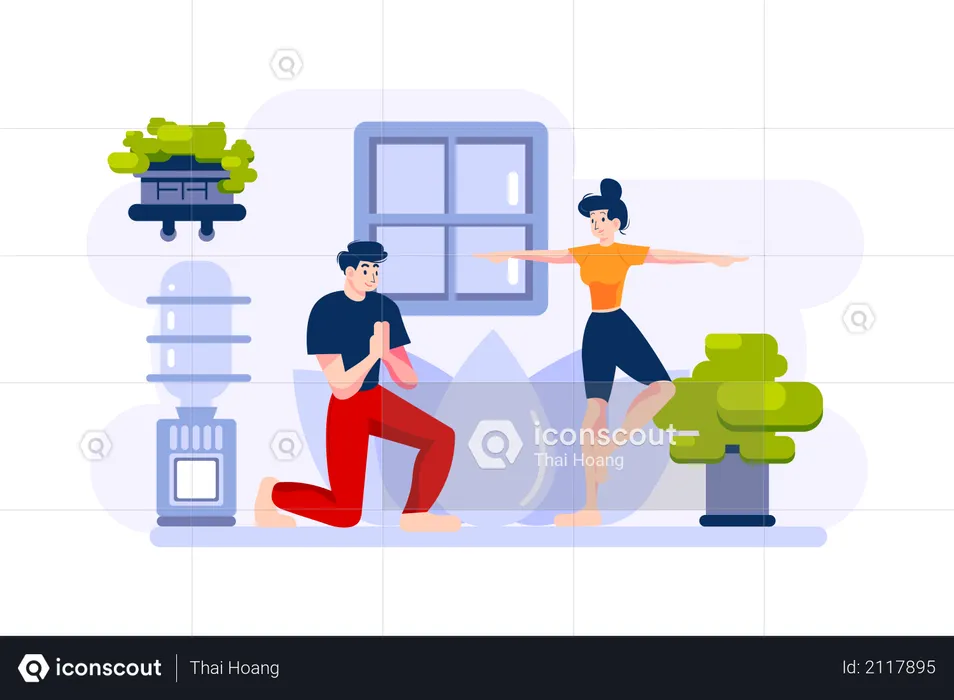 Couple doing exercise in park  Illustration