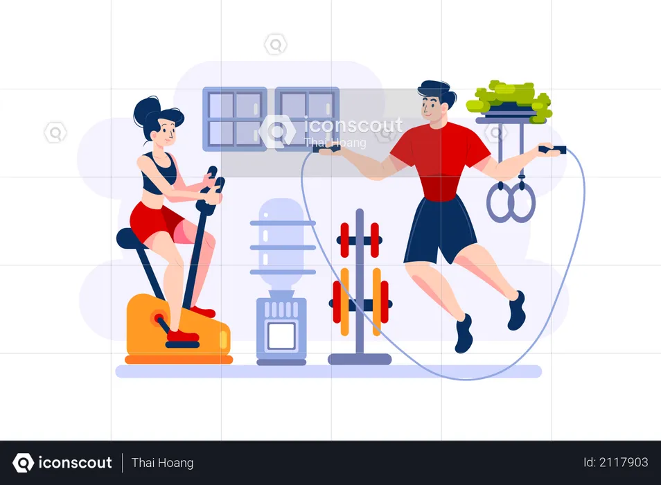 Couple doing exercise in the gym  Illustration