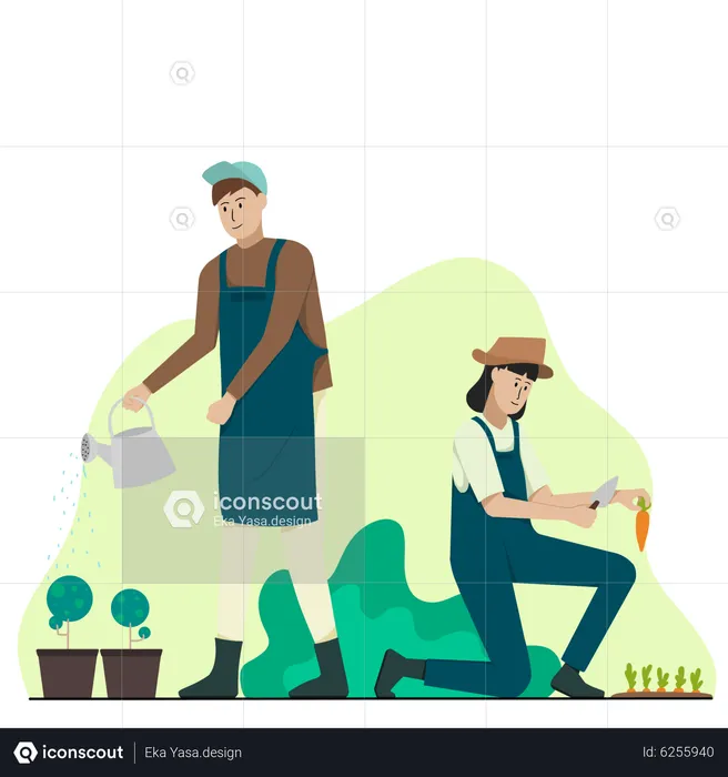 Couple doing gardening  Illustration