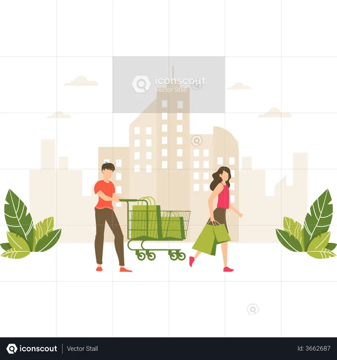 Couple doing grocery shopping  Illustration