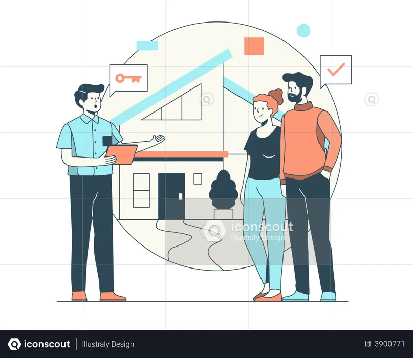 Couple doing home agreement with broker  Illustration