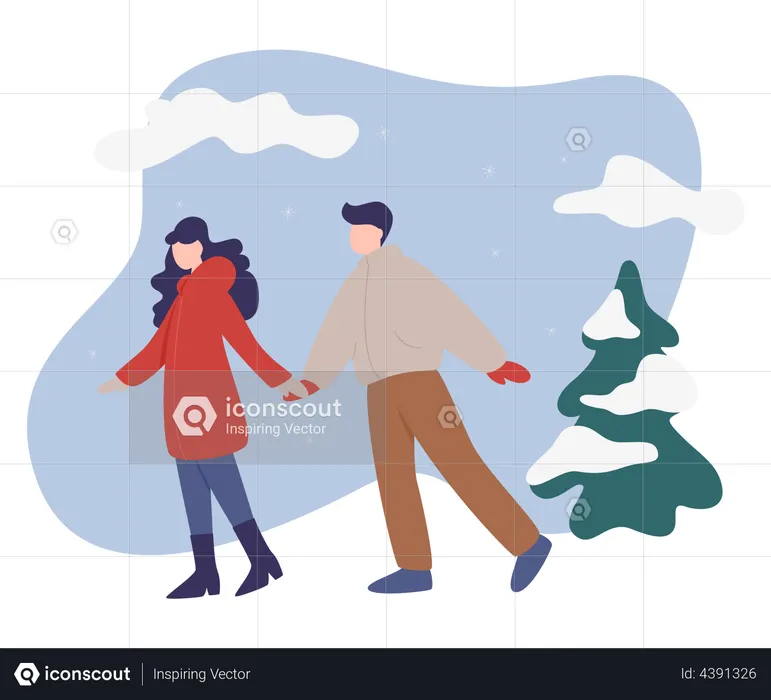 Couple doing ice skating  Illustration