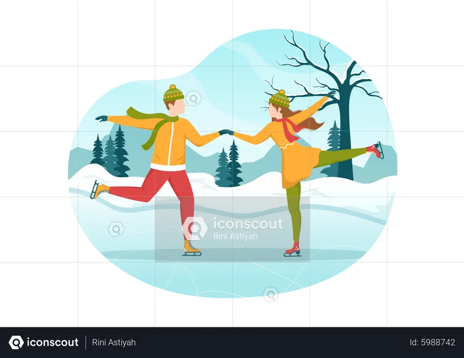Couple doing ice skating by holding hands  Illustration