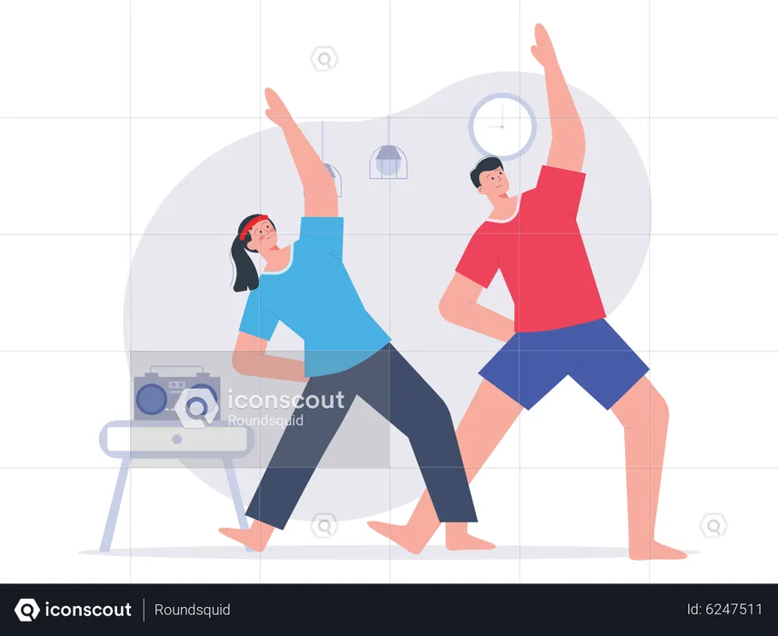 Couple doing morning exercise together  Illustration