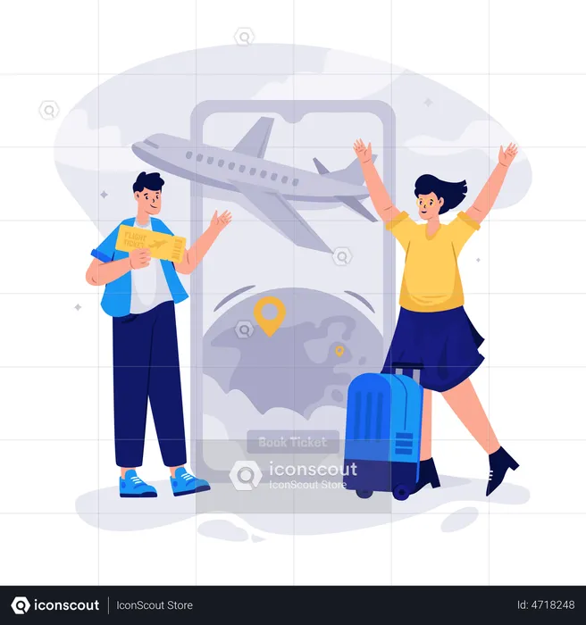 Couple doing online flight booking  Illustration