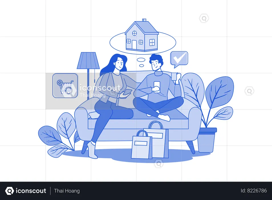 Couple doing online shopping  Illustration