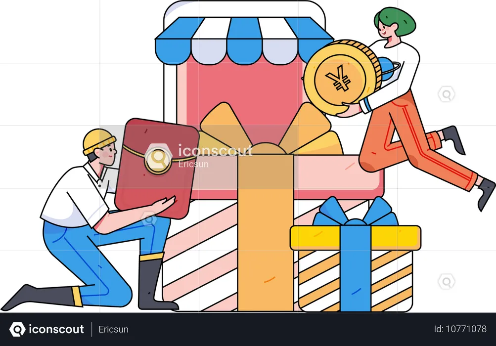 Couple doing online shopping  Illustration