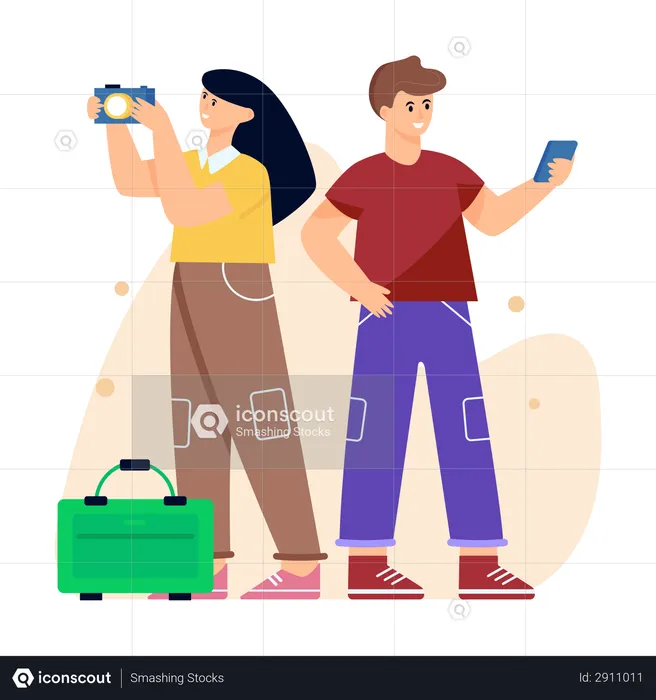 Couple doing Photography on tour  Illustration