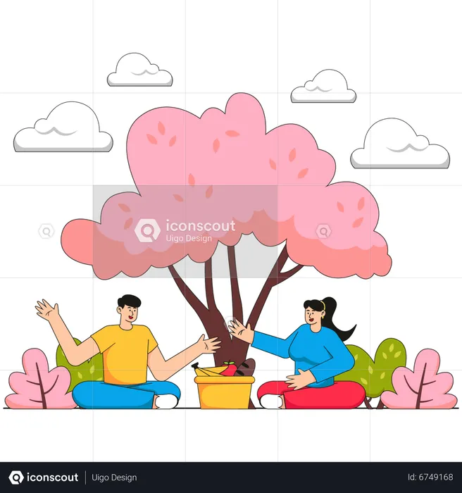 Couple doing picnic in park  Illustration