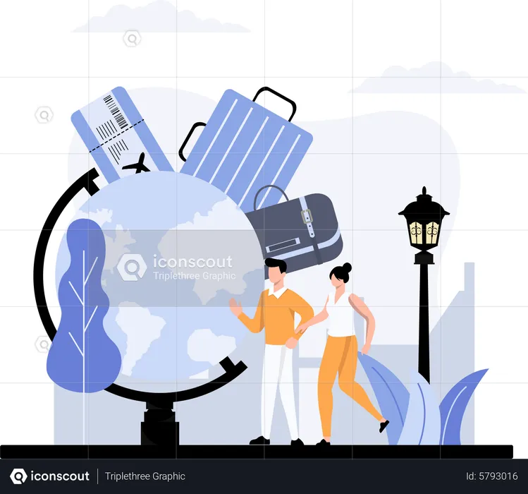 Couple doing planning for vacation  Illustration