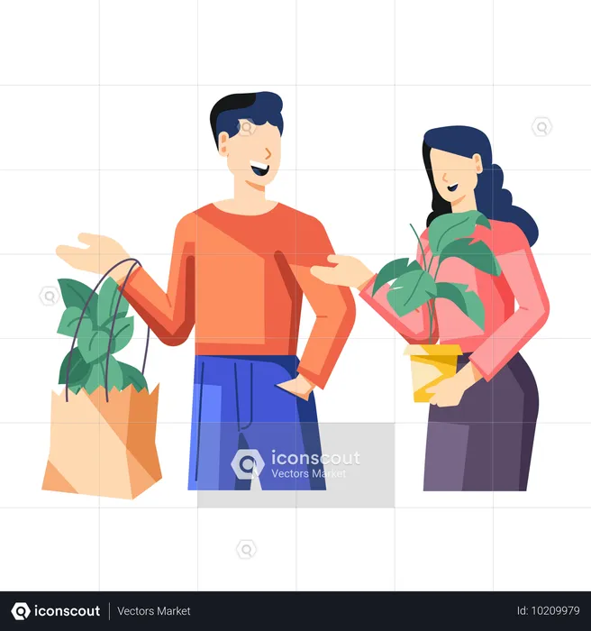 Couple doing plant shopping  Illustration