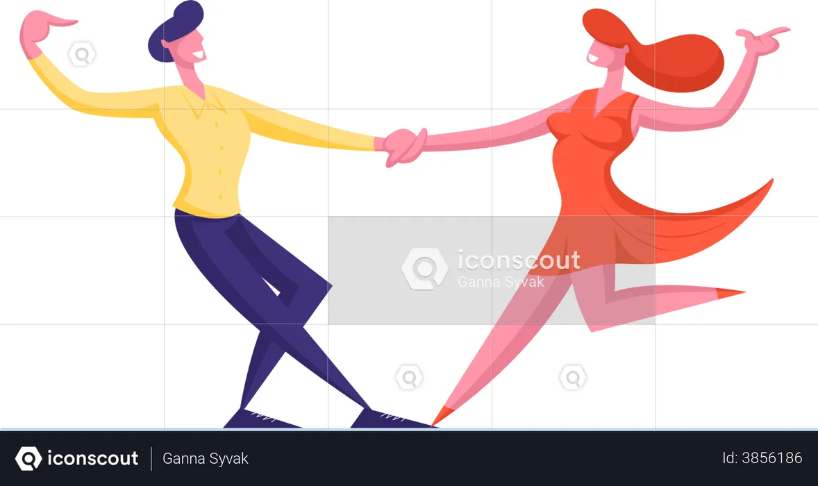 Couple doing romantic dance on valentines date  Illustration
