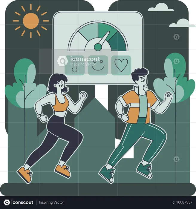 Couple doing running exercise while attending yoga sessions  Illustration