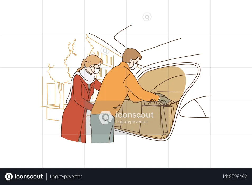 Couple doing shopping during coronavirus epidemic  Illustration
