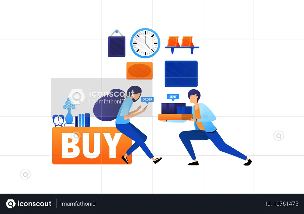 Couple doing shopping in limited time offer  Illustration