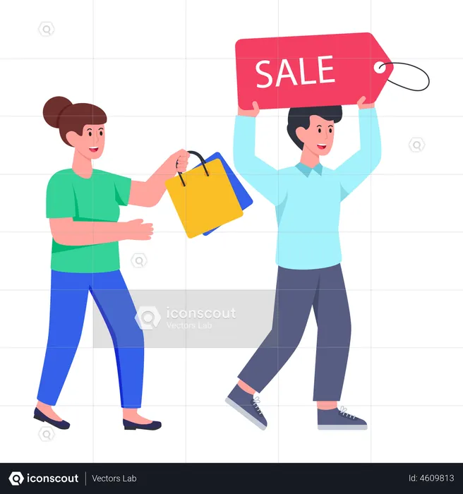 Couple doing shopping on sale  Illustration