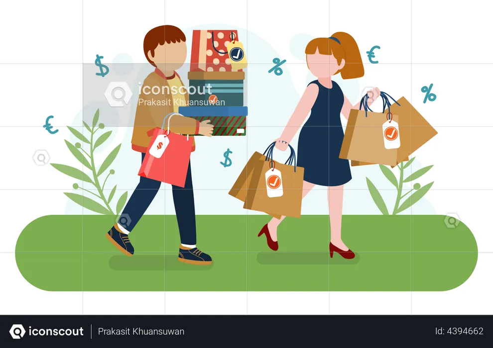 Couple doing shopping with consumer rights  Illustration