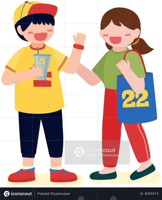 Couple doing shopping with recyclable bag  Illustration