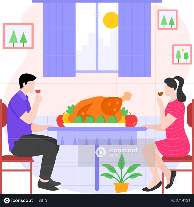 Couple doing thanksgiving dinner  Illustration