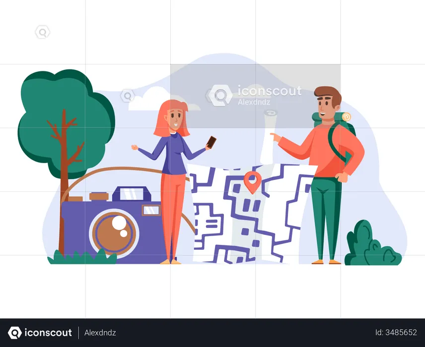 Couple doing travel planning  Illustration