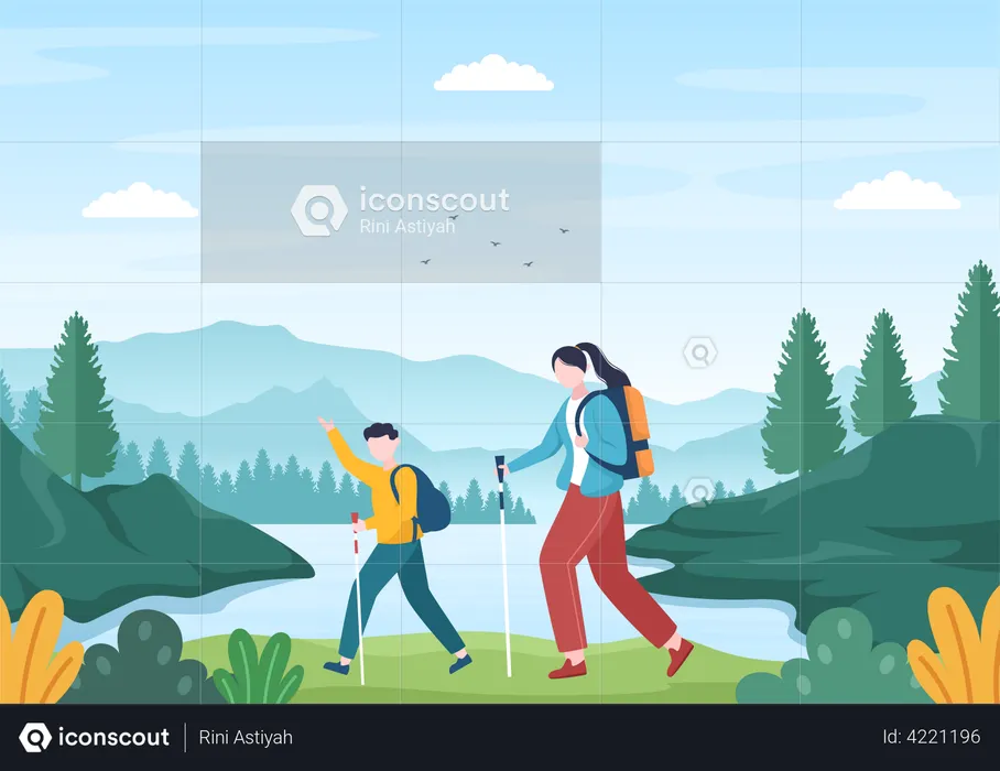 Couple doing trekking  Illustration